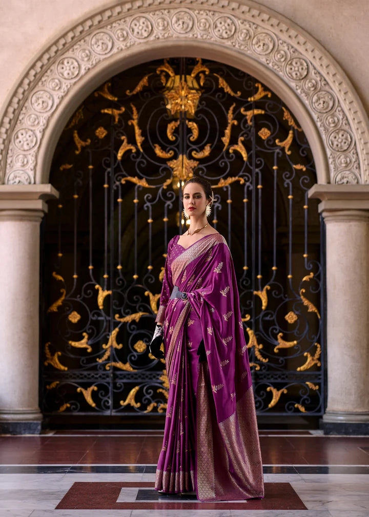 Purple Color Satin Crepe Munga Silk Saree from Vivah Collection