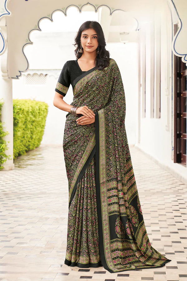 Green and BlackColor CrapeSaree -Heritage Collection