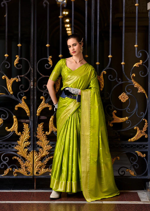 Lime GreenColor Satin Crepe Munga SilkSaree -Vivah Collection