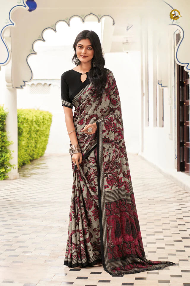 GreyColor CrapeSaree -Heritage Collection