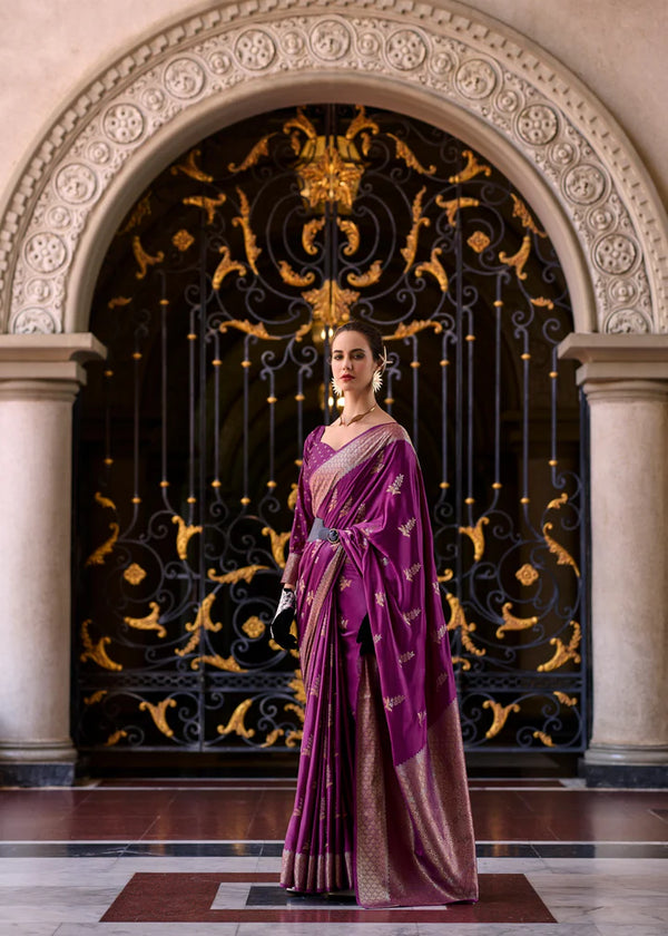 VioletColor Satin Crepe Munga SilkSaree -Vivah Collection