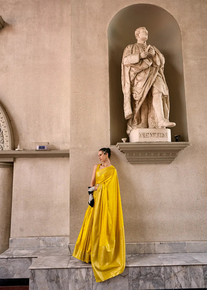 YellowColor Satin Crepe Munga SilkSaree -Vivah Collection
