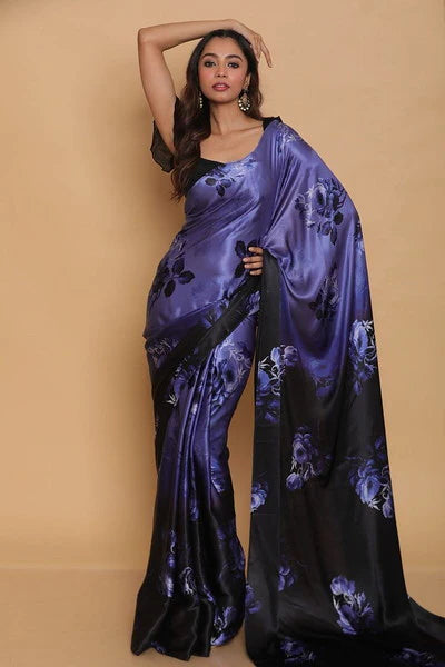 Lavender and Black Color Japan Silk Casual Wear Saree – Ipsit Collection