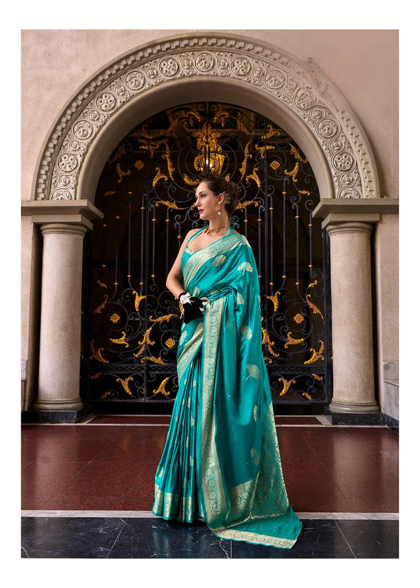 Rama GreenColor Satin Crepe Munga SilkSaree -Vivah Collection