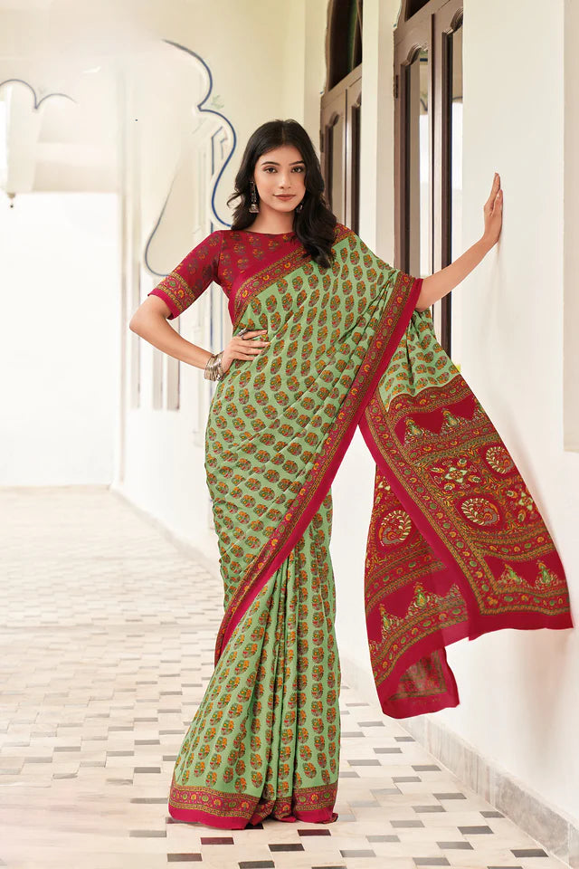 Green and RedColor CrapeSaree -Heritage Collection