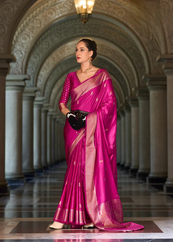 PinkColor Satin Crepe Munga SilkSaree -Vivah Collection