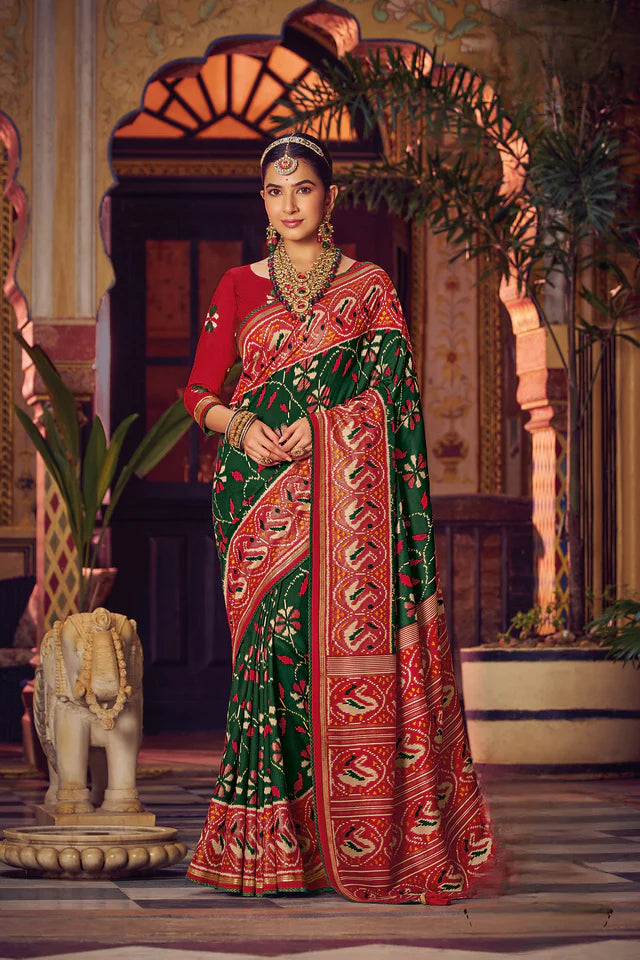 Green and RedColor Patola SilkSaree -Aroma Collection