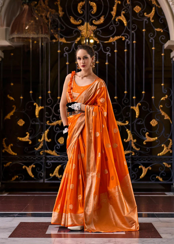 OrangeColor Satin Crepe Munga SilkSaree -Vivah Collection
