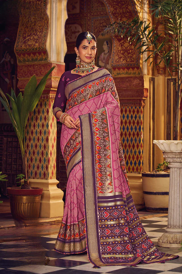 Dark PinkColor Patola SilkSaree -Aroma Collection