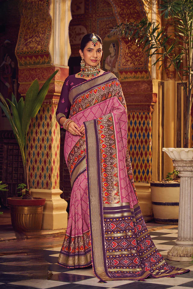 Dark PinkColor Patola SilkSaree -Aroma Collection